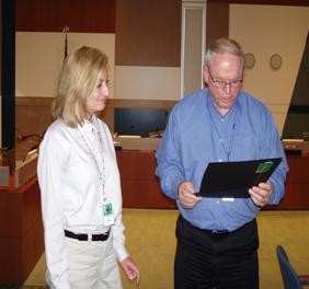 Lynne Vadelund of CF Industries receiving Safety Award from Superintendent of Operations, Larry Bagby, of Tampa Port Authority for her continued attention to Safety throughout the Port.