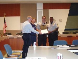 Security Compliance Manager Jeff Smith, Port Specialist Jeff Crook and Security Sgt’s Bingler and McAlister represent Security and Operations to receive the Commendation of Safety Awareness for their outstanding work during the Presidential visit.